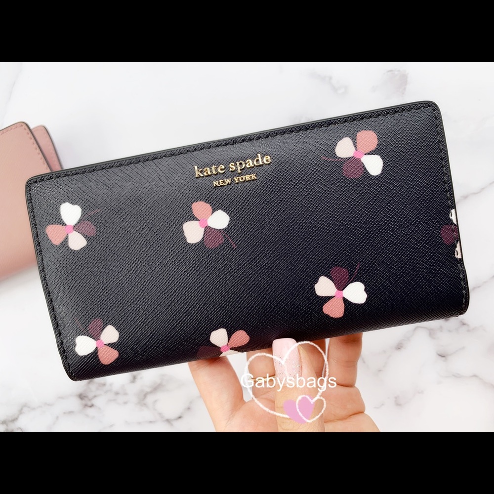 Kate Spade Bifold Wallet Black Floral pink - Picture 7 of 8
